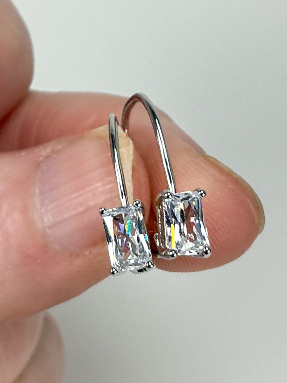 Silver Minimalist Petite Huggies Emerald Cut CZ Dainty Hoop Earrings